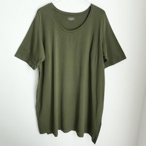 Eileen Fisher Woman 2X Organic Cotton Short Sleeve T-Shirt Dress Olive Green